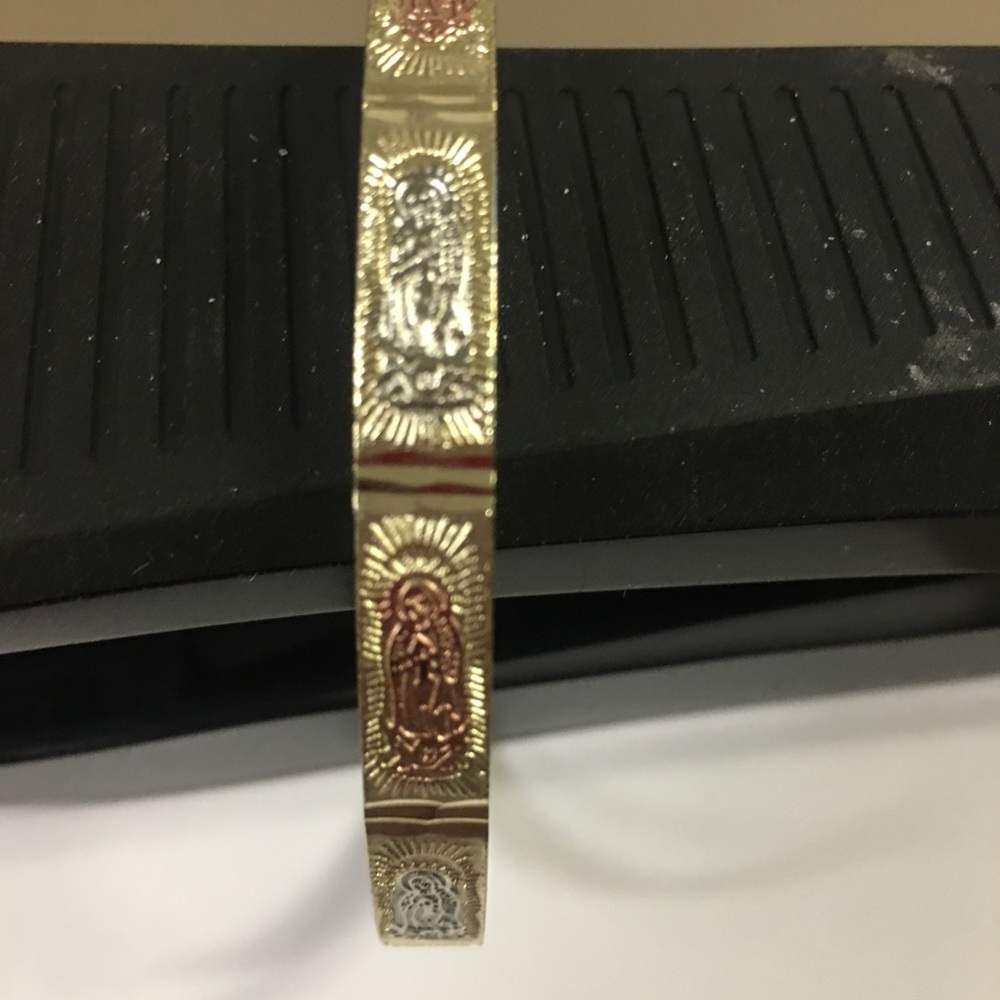 Gold plated virgen de Guadalupe bangle bracelet